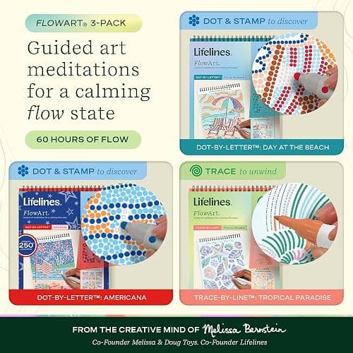 Lifelines FlowArt Activity Pads, 3-Pack - Guided Dot & Trace Art Meditations with Markers - 12 Double-Sided Markers & 60 Scenes - Color by Number Coloring Books for Tweens, Adults & Seniors thumbnail 2