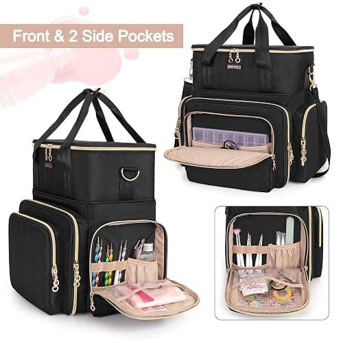 BAFASO Double Layer Nail Polish Organizer Holds 70 Bottles (15ml - 0.5 fl.oz) and a Nail Dryer, Nail Polish Case with 2 Removable Pouches and Tools Storage Sections (Patented), Black thumbnail 4
