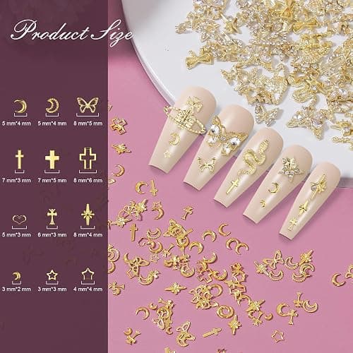 Artdone Nail Art Studs Kit, 3D Gold Cross Nail Charms and Diamond Butterfly Gems Bulk Nail Jewels Shiny Star and Moon for DIY Professional Manicures Decoration thumbnail 5