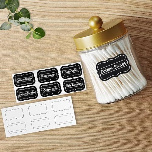 Amolliar Qtip Holder Dispenser - 8 oz Plastic Apothecary Jar Containers for Vanity Makeup Countertop Organizer Storage -Bathroom Canister Accessories Set for Cotton Swab, Ball, Pads, Floss-Gold (6) thumbnail 4