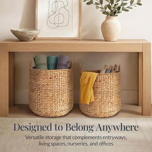 Best Choice Products 2-Piece Round Nesting Baskets W/Handles, Handwoven Water Hyacinth, Plant Holder, Laundry Basket, Storage Organizer, Tote Bins for Bedroom, Living Room, & Laundry Room - Natural thumbnail 5