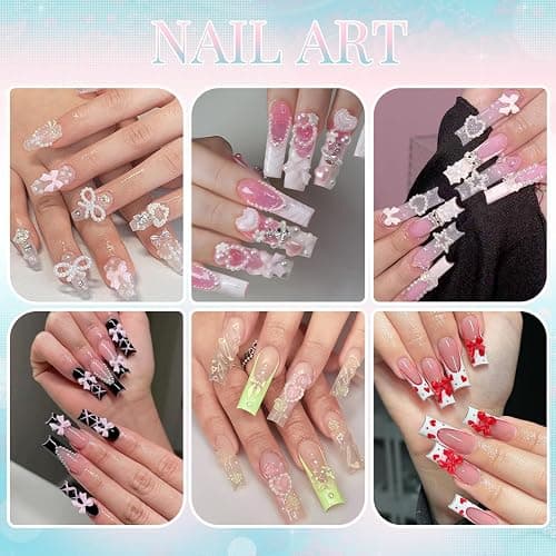 Skriist 1500PCs Multicolor 3D Nail Charms Set for Acrylic Nails Design DIY Decoration, Assorted Heart Star Rose Butterfly Cute Nail Jewels Nail Art Rhinestones with Pickup Tool thumbnail 5