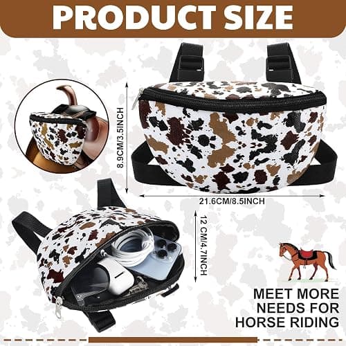 Huhumy 2 Pcs Insulated Saddle Pouch Print Endurance Waterproof Saddle Bag for Holding Cellphone Key Horse Riding Gear(Cow Print) thumbnail 2