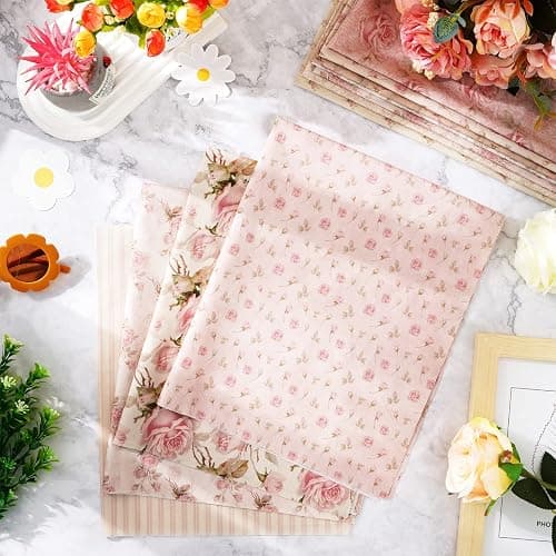 Whaline 12Pcs Spring Cotton Fabric Bundles 18 x 22 Inch Retro Floral Printed Fat Quarters Pink Flower Quilting Patchwork Squares Sewing Fabrics for DIY Handmade Crafting Home Party Decor thumbnail 4