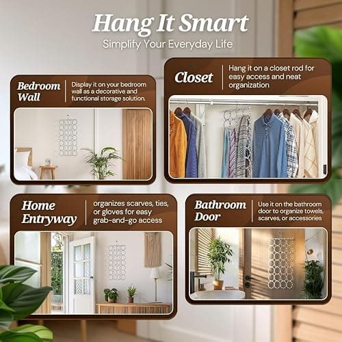 Flexzion Scarf Organizer for Closet - 28 Slot Scarf Hanger Hijab Organizer, Space Saver for Socks, Shawls, Ties, Towels, Belts, Multi Purpose Hanging Rack Storage, 1 Pack Colors May Vary thumbnail 8