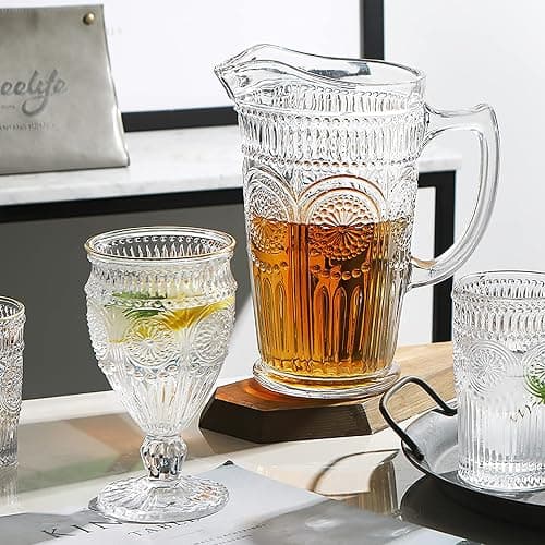 Kingrol 50 oz Glass Pitcher, Vintage Water Carafe Jug for Ice Tea, Juice, Milk, Beverages, Heat Resistant Glass Carafe for Hot/Cold Water thumbnail 5