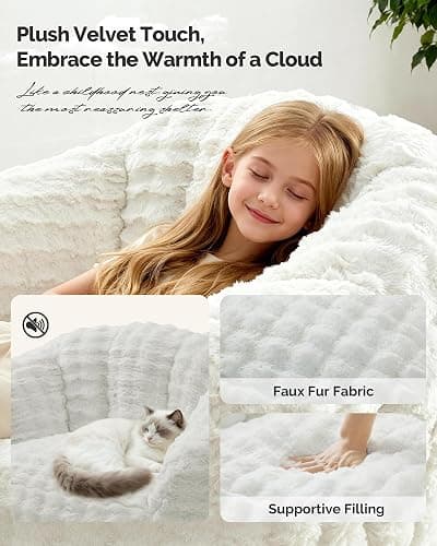 KINGYES Giant Bean Bag Chair, Fluffy Bean Bag Chair with Armrest, Memory Foam Beanbag for Adults, Beige(Pillow not Included) thumbnail 3