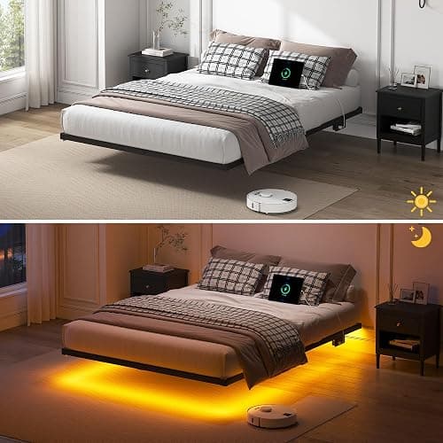 YORMDMO Floating Bed Frame Queen Size, Heavy Duty Bedframe with Smart LED Lights & Charging Station, Modern Metal Platform Bed, Easy Assembly No Box Spring Needed, 10 Inch thumbnail 6