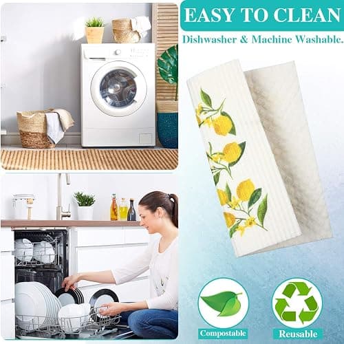 Boao Set of 6 Lemon Kitchen Dishcloths Cleaning Cloths Absorbent Cloth No Odor Reusable Dish Towel for Kitchen, Hand, Counter Wipes Christmas Practical Gifts thumbnail 5