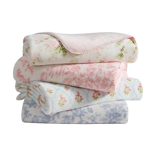 Laura Ashley - Plush Throw Blanket, 50x70, Soft and Warm with a Lightweight Feel, Reversible Floral Design with Stripe Reverse, Bedford Pink Pink thumbnail 5