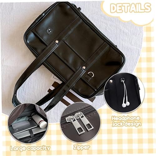 Japanese School Bag, Large Capacity PU Leather Japanese Bag with Multi-pocket, School Handbag with Headphone Cable Hole, Zipper Shoulder for Student Uniform Laptop. thumbnail 7