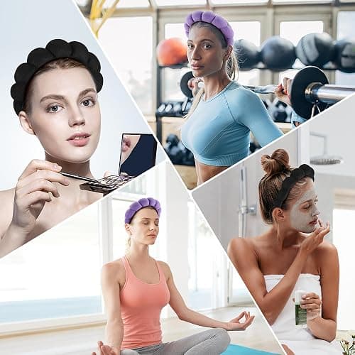 Ztomine Terry Cloth Spa Headbands for Washing Face or Facial, Set of 2, Black & Purple - Puffy Makeup Headbands for Face Washing, Mask, Skin Treatment thumbnail 6