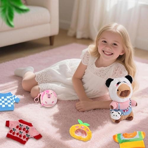 Acgtrick Capybara Plush with 9 Pcs Capybara Costume, Kawaii Dress Up Capybara Stuffed Animal, Dress Up Cute Capybara Plushies for Kids Girls Boys thumbnail 7