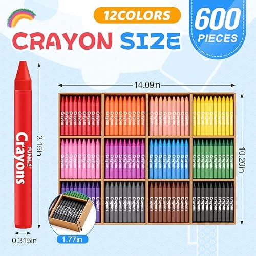 FUMILE Bulk Crayons Class Pack, Non-Toxic Easy-Hold Crayon for Kids, 600ct | Teacher Classroom Must Haves-12 Vibrant Colors, Washable, Perfect for Preschool, Kindergarten and Elementary Art Projects thumbnail 3