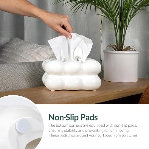 ELTOS Decorative Ceramic Tissue Paper Holder Box, Novelty, Modern Design, for Bathroom Vanity, Living Room, Bedroom Dresser, Night Stand, Kitchen Countertop, Office Desk, Home Decor, White thumbnail 5