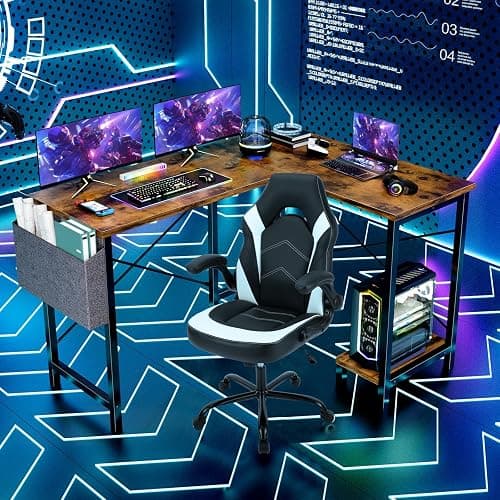 Sweetcrispy L Shaped Desk - Computer Corner Gaming PC Table with CPU Stand Side Bag for Home Office Dorm Sturdy Writing Workstation thumbnail 2