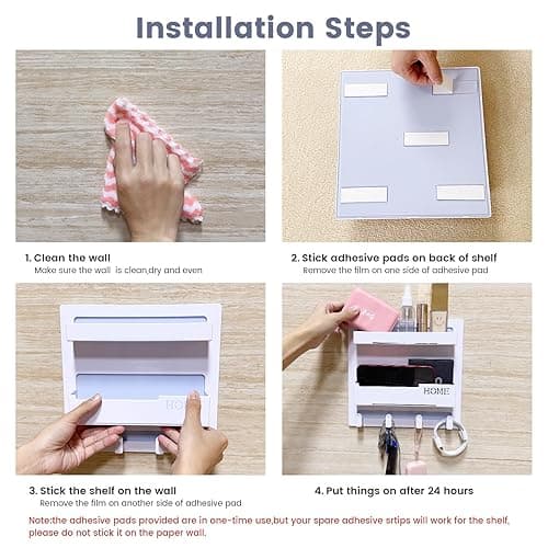 Floating Shelves for Bedside Shelf Accessories Organizer, Wall Mount Self Stick On, Cute Room Decor Aesthetic, Girls Room Decor, Cool Stuff For Bedroom Storage And Organization, Bedside Wall Organizer thumbnail 5