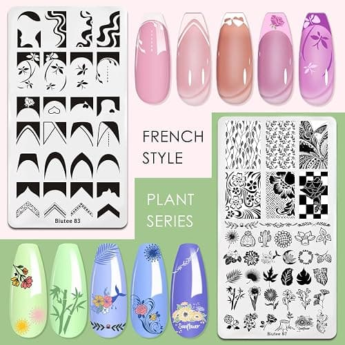 Biutee Nail Art Stamping Plates Set 10PCS French Line Stamp Templates, Nail Stamping Kit with Silicone Nail Stamper for DIY Print Manicure Salon Design Gift In Home thumbnail 3