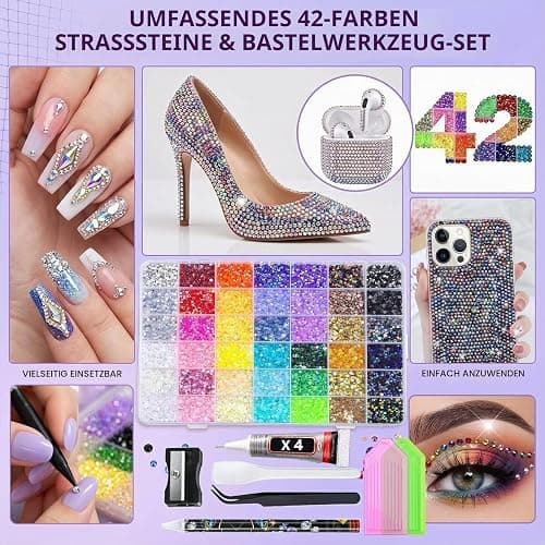 33600Pcs Bedazzling Kit Strasssteine für Nägel, 42Farben 3mm Glitzersteine Bedazzler Kit mit Pinzette & Wachsstift,Flatback Jelly Rhinestones für Nail Art DIY Basteln Nägel Textilien Diamond Painting thumbnail 2