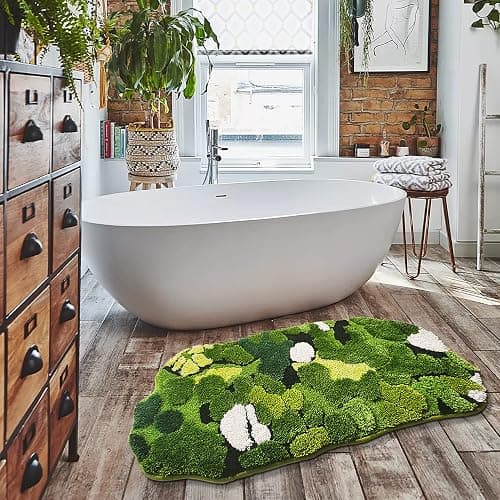 Hifuwan Cute Green Moss Bathroom Runner Rug Long Rectangular Boho Aesthetic Leaf Leaves Bath Mat Shaggy Non Slip Absorbent Shower Mat Decor thumbnail 3