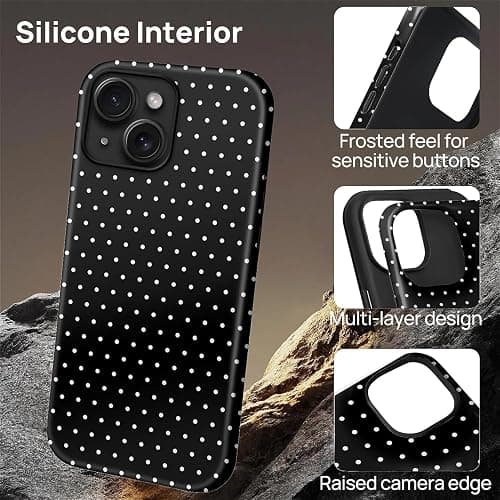 MQJCYB Magnetic Case for iPhone 14 iPhone 13 Design,Compatible with MagSafe,Slim Protective Soft TPU Bumper Phone Cover Women Girls Case Polka Dot Aesthetics Black thumbnail 3