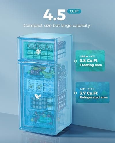 EUHOMY Mini Fridge with Freezer, 4.5 Cu.Ft Mini Refrigerator fridge, 2 door For Bedroom/Dorm/Office/Apartment - Food Storage or Cooling drinks, Silver thumbnail 3