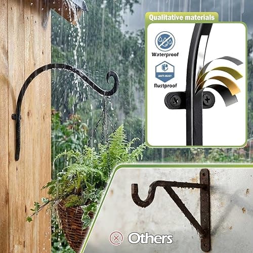 AJART 4 Pack Heavy Duty Plant Hanger: 12 Inch Bracket for Wooden Fence | Set of 4 Solid Iron Hooks, 50 Lbs Capacity for Heavy Bird Feeders, Anti Drop Deep U Hook, Hardware for Brick Walls thumbnail 4