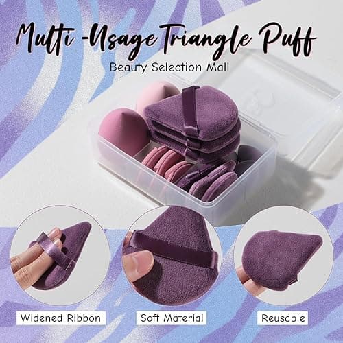 Makeup Sponge Set BS-MALL Triangle Puff 14 Pcs for Liquid, Cream, and Powder, Multi-colored Makeup Sponges and Mini Sponge with Case (A-Purple) thumbnail 6