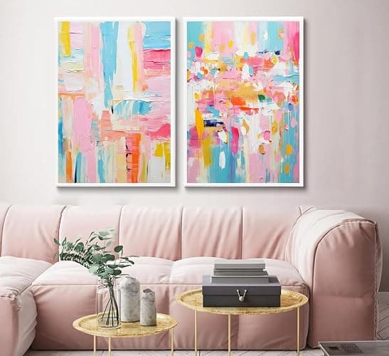 2Pcs colorful abstract Wall Art College style girl art posters prints Modern Pastel texture Pictures Paintings Wall Decor for Girly Dorm Bedroom Living Room Decoration Unframed thumbnail 5