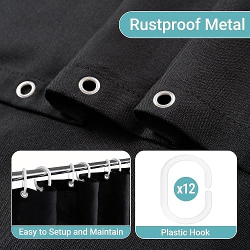 Jolilight 36x72 Black Linen Shower Curtain, Heavy Duty Cloth Bath Curtain Set with 12 Plastic Hooks Simple Hotel Spa Quality Luxury Shower Curtain for Bathroom, Water Repellent, 36Wx72L thumbnail 5