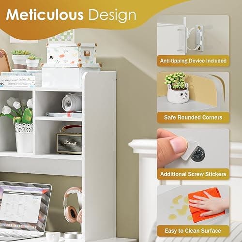 SUPER DEAL Desktop Bookshelf, Countertop Storage Hutch with 4 Shelves for Computer Desk, 2-Tier Display Rack, Multipurpose Wood Desk Hutch Storage Organizer for Home Office Dorm, White thumbnail 5