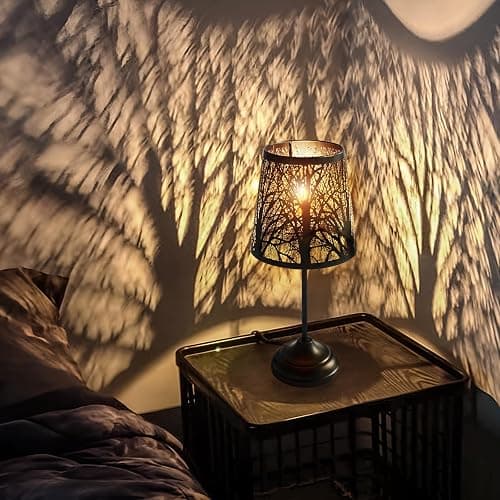 3 Level Dimmable Touch Table Lamp, Black Metal Tree Pattern Shadow Lamp, Small Bedside Night Light for Kids, Vintage Accent Decor Lamp Halloween Indoor Mood Lighting Bedroom Living Room Small Spaces - Image 1