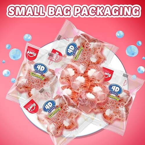 Amos 4D Gummy Candy Mermaid Jewels Fruity Filled, Soft Center Jelly-filled Seashell Candy, Raspberry Flavor Christmas Candy (9oz Pack) pink thumbnail 5