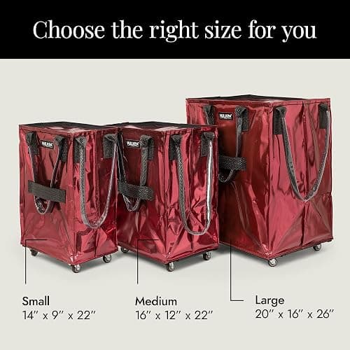 (Medium, Cosmic Red) Reusable Grocery Bag On Wheels, Shopping Trolley, Rolling Tote, Zipper Closure, Lightweight, Carries Up to 66 lb, Folds Flat, Unbreakable Handles thumbnail 3