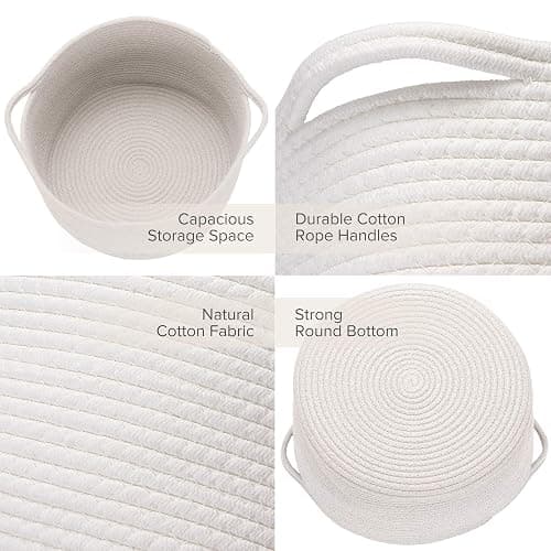 Sea Team Oval Cotton Rope Woven Storage Basket with Handles, Diaper Caddy, Nursery Nappies Organizer, Baby Shower Basket for Kid's Room, 14.2 x 14.2 x 10.2 Inches (Medium Size, White) thumbnail 6