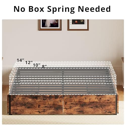 LIKIMIO Queen Bed Frame with Storage, 4 Drawers and Heavy Strong Metal Support Frames, Solid Stable, Noise-Free, No Box Spring Needed, Easy Assembly, Vintage Brown thumbnail 6