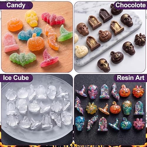 Sliner Halloween 5 Pcs Candy Molds Silicone 3D Chocolate Molds 18-cavities for Chocolate Gummies Cupcake Jelly Muffin Cookie Dessert Baking Ice Cube Soap Making (7.09 x 4.88 Inches) thumbnail 6