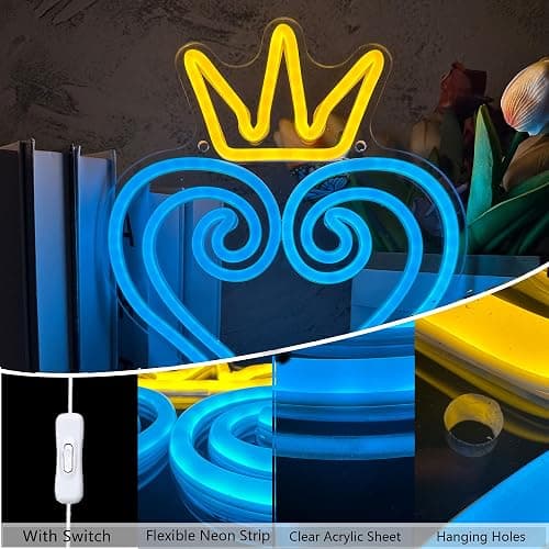 Manimo LED Kingdom and Hearts Neon Signs for Wall Decor, Anime Neon Sign, Neon Game Room Setup, USB Powered for Man Cave Game Home Party Bedroom Room Teenager Gamer Birthday Gifts(9.8 * 13in) thumbnail 4