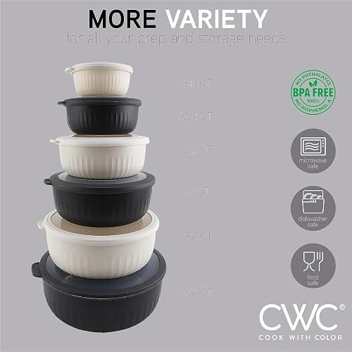 COOK WITH COLOR Prep Bowls with Lids- Wide and Deep Nesting Plastic Small Mixing Bowl Set with Lids, 12 Piece Set - Wide Bowls, Speckled Black thumbnail 5