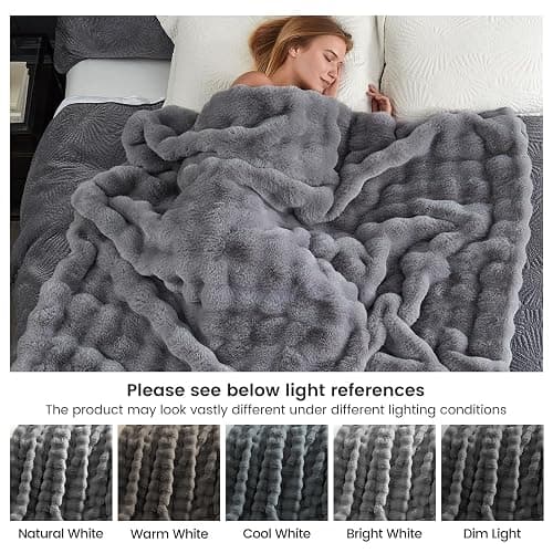 Cozy Bliss Faux Fur Throw Blanket for Couch, Fuzzy Soft Plush Thick Bubble Blanket for Sofa Bedroom Living Room,50 * 60 Inches Light Grey thumbnail 10