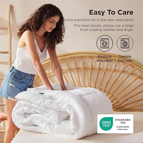 Bedsure Comforter Duvet Insert - Quilted Comforters Queen Size, All Season Duvet, GentleSoft Down Alternative Bedding Blanket, with 8 Tabs, Gifts for Women/Men, White, Queen 88 x 88 Inches thumbnail 6