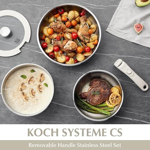 KOCH SYSTEME CS 7 Piece Stainless Steel Cookware Set, Stainless Steel Pots and Pans Set, Stainless Steel Pan with Detachable Handle, Kitchen Set, Induction Compatible, Dishwasher & Oven Safe - 7 PCS thumbnail 7