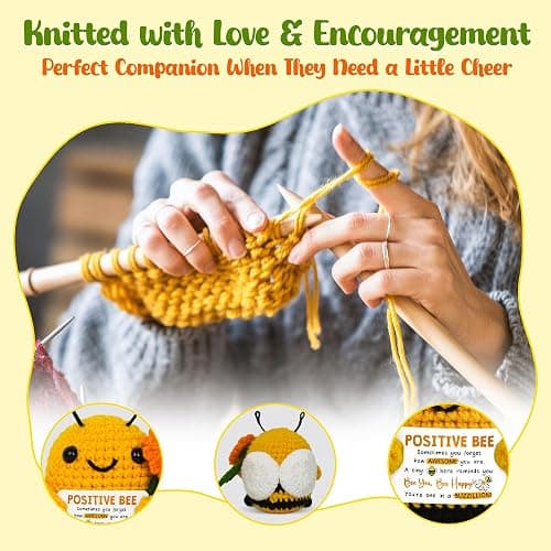 OASSIE Christmas Inspirational Gifts for Women Men - Mini Positive Crochet Animals Bee - Christmas Motivational Birthday Gifts for Son Daugther Mom Dad Sister Coworker Friend, Bee Decorations for Home thumbnail 4