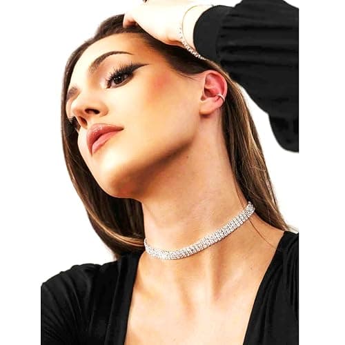 Cryshimmer 5 Pieces Rhinestone Choker Necklaces for Women Silver Gold Plated Tennis Necklaces Dainty Crystal Choker Set Jewelry thumbnail 5