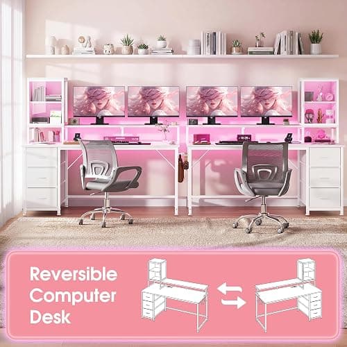 DurayLoly 47" White Computer Desk with 2 Acrylic Cabinet & 3 Fabric Drawers | Integrates Ample Storage & Display, Great Fit for Small Spaces, Outlets Suitable for Studying, Working & Gaming Equipments thumbnail 8