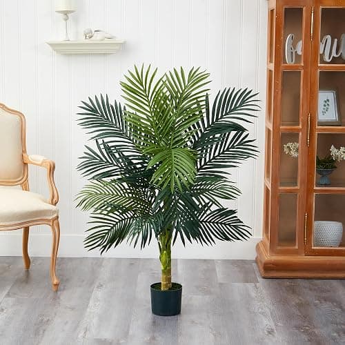 Nearly Natural 4 ft Artificial Golden Cane Palm Tree with Nursery Pot | Double-Stalk, Lush Realistic Foliage, Indoor Faux Palm Plant, Living Room Decor, Perfect Tropical Decoration thumbnail 10