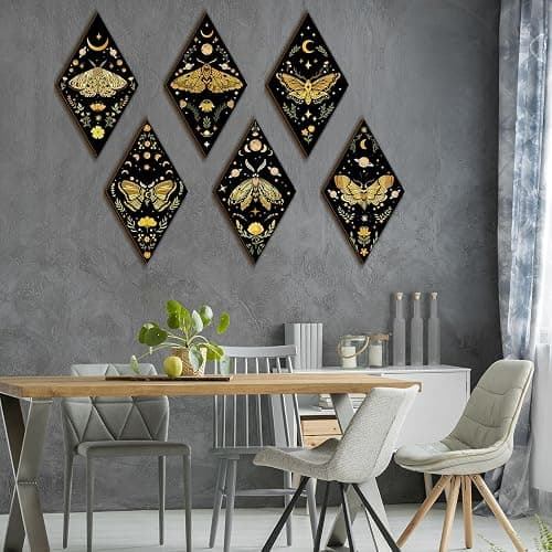 Sintuff 6 Pcs Halloween Gothic Butterfly Witch Wall Decor Art | Sun Moon Phases, Butterfly Hanging Wooden Ornament, Minimalist Farmhouse Pediment, Home Decor, for Living Bedroom Room thumbnail 5