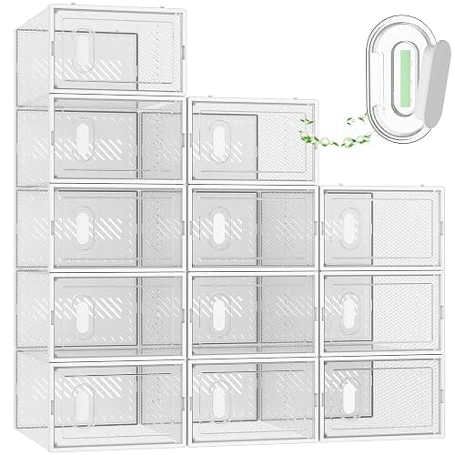 SIMPDIY Shoe Storage, 12 Pack Shoe Organizer for Closet, Shoe Boxes Clear Plastic Stackable Shoe Containers with Lids for Size 10 thumbnail 9