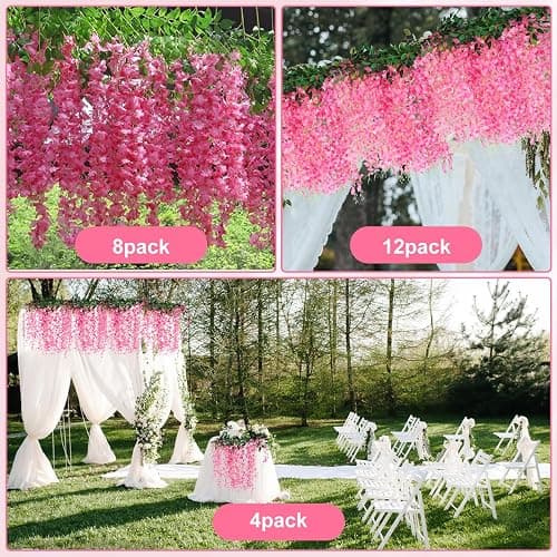 Alotiki Wisteria Artificial Flowers Garland,10Pcs Total 60ft Silk Fake Pink Wisteria Flowers Hanging for Home Garden Wedding Arch Party Indoor Outdoor Decor(10,Pink) thumbnail 6
