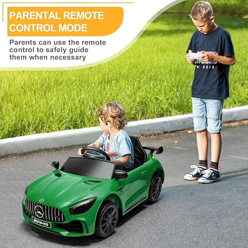Winado 12V Ride on Car, Licensed Mercedes Benz AMG GTR Battery Powered Electric Vehicle, w/Parent Remote, Wider Seat, LED Lights, Openable Doors, MP3 Player, Smooth Start, 3 Speeds - Green thumbnail 5